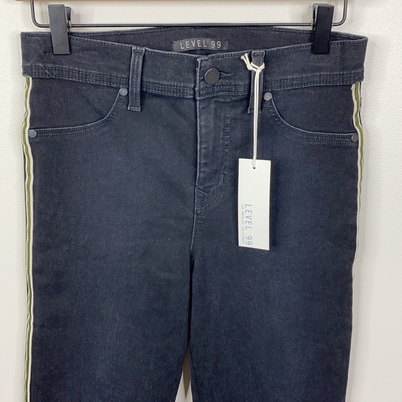 Level 99 NWT Black Striped Ultra Mid Rise Skinny Jeans Women's Size 26 - Picture 2 of 9